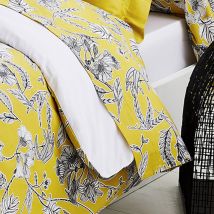 Drap plat en satin Botanic - Jaune soleil - Coton - Home Maison