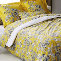 Parure en satin 5 pièces Botanic - Jaune soleil - 140x190 cm - Coton - Home Maison