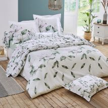 Parure housse de couette Magnolia Sauge - Blanc - Percale de coton/Coton - Home Maison