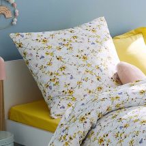 Taie d'oreiller imprimée papillons fleuris - Jaune - Coton - Home Maison