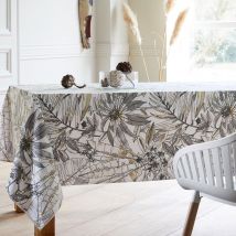 Nappe ronde enduite florale - Gris clair - Coton - Home Maison