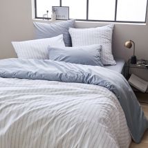 Housse de couette en percale de coton à rayures - Bleu - Percale de coton - Home Maison