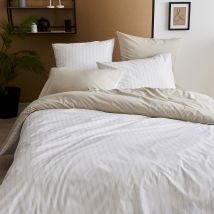 Housse de couette en percale de coton à rayures - Beige - Percale de coton - Home Maison
