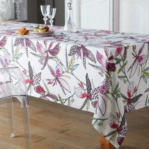 Nappe ronde enduite aux fleurs exotiques - Blanc - Coton - Home Maison