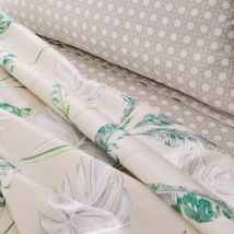 Drap plat en satin aux impressions exotiques - Beige - Coton - Home Maison