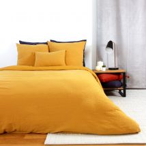 Parure de lit en double gaze de coton - Jaune soleil - Gaze de coton/Coton - Home Maison