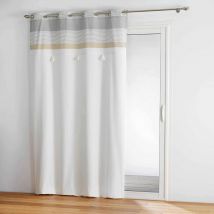 Rideau tamisant au top rayé avec pompons - Blanc - Coton - Home Maison