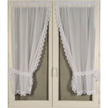 Paire de rideaux bonne femme à bord macramé - Blanc - Polyester - Home Maison
