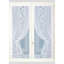 Paire de vitrages " - Effet Double Voilages" - Blanc - Polyester - Home Maison