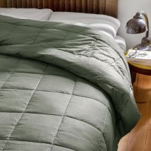 Jeté de lit - Effet duvet - Kaki - Microfibre - Home Maison