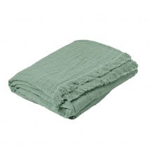Plaid gaze de coton matelassé - Sauge - 125x180 cm - Gaze de coton/Coton - Home Maison
