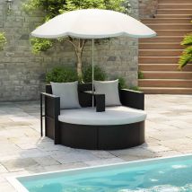 Lit de jardin résine tressé avec parasol - Noir - Résine - Home Maison