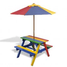 Table et bancs avec parasol pour enfants - Multicolore - Bois - Home Maison