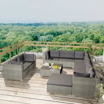 Salon de détente en résine tressée avec coussins - Gris - Résine - Home Maison