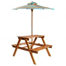 Salon de jardin pour enfant avec parasol - Naturel - Bois - Home Maison