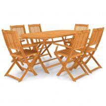 Ensemble de jardin pliable en acacia 7 pièces - Beige - Bois - Home Maison