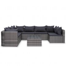 Salon de jardin avec coussin, résine tressée - Gris - Résine - Home Maison