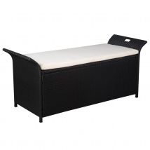 Banc de jardin résine tressée avec coussin - Noir - Résine - Home Maison