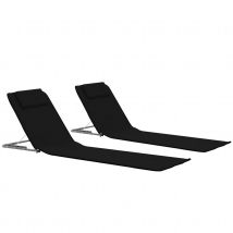 Set de 2 tapis de plage pliables - Noir - Métal/Polyester - Home Maison