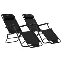 Set de 2 chaises longues pliables avec repose pied - Noir - Polyester - Home Maison
