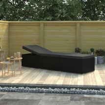 Chaise longue en résine tressée et coussin - Noir - Résine - Home Maison