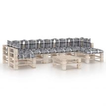Salon de jardin en palette avec coussins - Gris clair - Polyester/Bois - Home Maison
