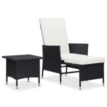 Transat et table basse en résine tressée - Noir - 62x131x106 cm - Plastique - Home Maison