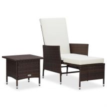 Transat et table basse en résine tressée - Marron Clair - 62x131x106 cm - Plastique - Home Maison