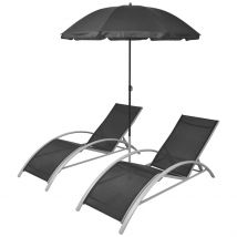 Set de 2 chaises longues et parasol - Noir - Aluminium/Métal - Home Maison