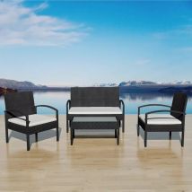 Ensemble de jardin en résine tressée avec coussins - Noir - Résine - Home Maison