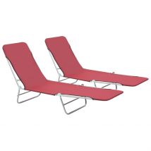 Lot de 2 chaises longues pliables - Rouge - 56x182x24.5 cm - Polyester - Home Maison