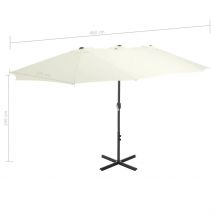 Parasol d'extérieur double toit et poteau en aluminium - Beige - Aluminium/Polyester - Home Maison