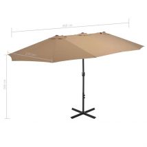 Parasol d'extérieur double toit et poteau en aluminium - Taupe - Aluminium/Polyester - Home Maison