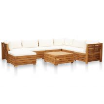 Salon de jardin planches 8 pièces - Blanc - 68x68x30 cm - Bois - Home Maison