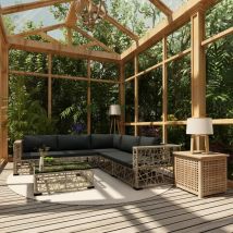 Salon de jardin contemporain 6 pièces avec coussins - Gris clair - 74x74x26 cm - Métal - Home Maison