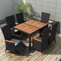 Salon de jardin XXL 7 pièces Acacia - Noir - Bois - Home Maison