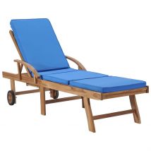 Chaise longue réglable avec coussin - Bleu - Bois - Home Maison