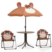 Petit salon de jardin pour enfant avec parasol Singe Rigolo - Marron Clair - 38x28x50 cm - Polyester - Home Maison