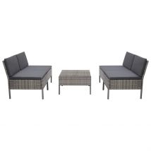 Salon de jardin 5 pièces en résine tressée avec coussins - Gris clair - 60x60x35 cm - Métal/Résine - Home Maison