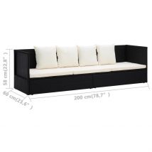 Canapé de jardin avec coussin et oreillers - Noir - Polypropylène - Home Maison