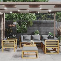 Salon de jardin 8 pcs en acacia avec coussin - Gris - Bois - Home Maison