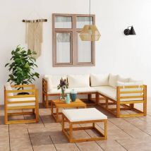 Salon de jardin 8 pcs en acacia avec coussin - Crème - Bois - Home Maison