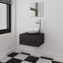 Set de meubles de salle de bain - Noir - Bois - Home Maison