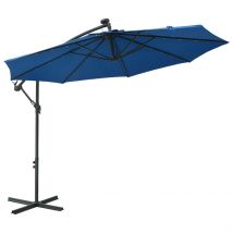 Parasol déporté Ø 300 cm avec éclairage LED - Bleu - Métal/Polyester - Home Maison