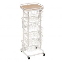 Desserte de rangement à roulettes avec 5 paniers métalliques - Blanc - 34x31x93 cm - Métal - Home Maison