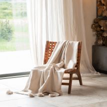 Grand plaid canapé en laine à pompons - Crème - 300x200 cm - Laine - Home Maison
