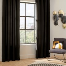 Rideau à oeillets isolant thermique avec doublure polaire - Noir - Polyester - Home Maison