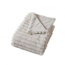 Couverture imitation fourrure et flanelle - Beige - 180x220 cm - Flanelle/Fourrure - Home Maison