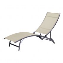 Lot de 2 Bains de soleil Bahia - Beige - 176x54.5xh 35/96 cm - Métal/Polyester - Home Maison