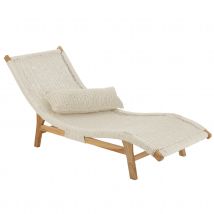 Transat et coussin en tissage - Blanc - 168x65x78 cm - Bois/Plastique - Home Maison